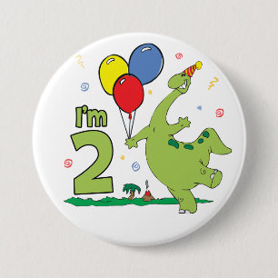 Badge Rond 7,6 Cm Bouton Dino 2e anniversaire