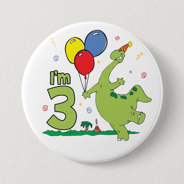 Badge Rond 7,6 Cm Bouton Dino 3e anniversaire (Devant)