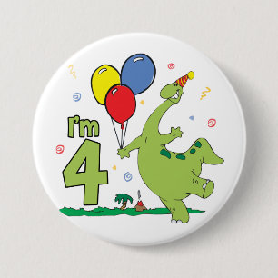 Badge Rond 7,6 Cm Bouton Dino 4th Birthday