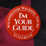 Badge Rond 7,6 Cm Bouton d'insigne du Guide de visite officiel<br><div class="desc">Je suis votre guide. Un badge pour un guide touristique officiel. Modifiez le libellé de vos détails commerciaux. Badge du Guide d'excursions. badge officiel du Guide de visite. Voyage et tourisme. Rouge et blanc.</div>