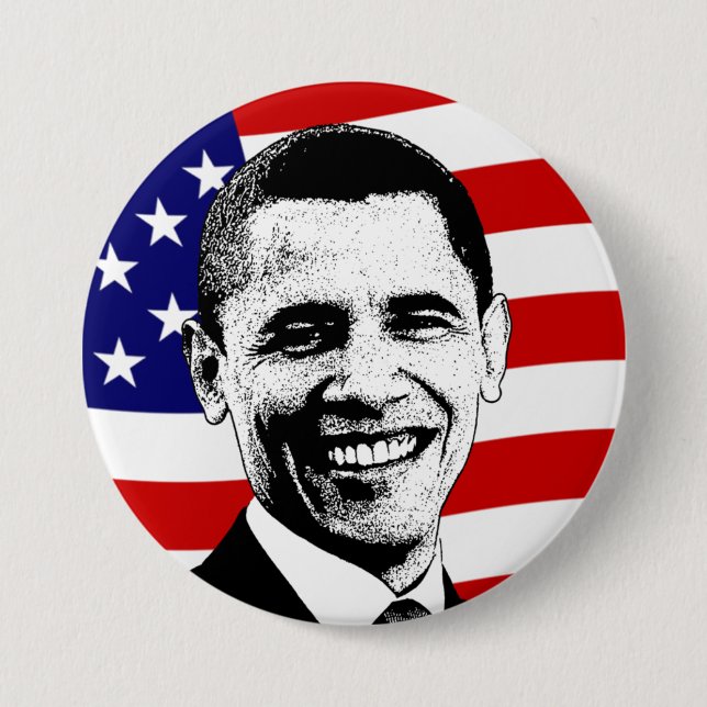 Badge Rond 7,6 Cm Bouton Drapeau Américain Obama (Devant)