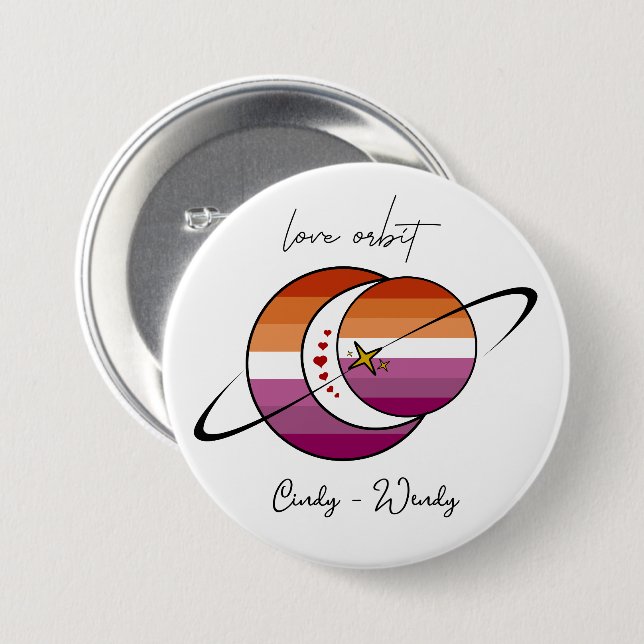 Badge Rond 7,6 Cm Bouton Drapeau Lesbienne Coucher de Soleil Orbite  (Devant & derrière)
