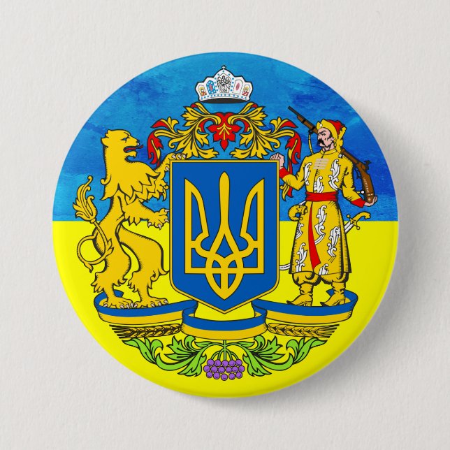 Badge Rond 7,6 Cm Bouton drapeau ukrainien (Devant)