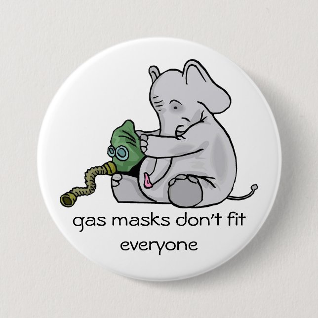 Badge Rond 7,6 Cm Bouton Eléphant Masque gaz (Devant)