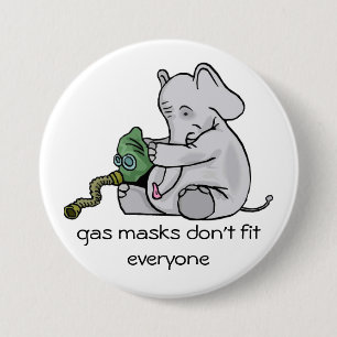 Badge Rond 7,6 Cm Bouton Eléphant Masque gaz