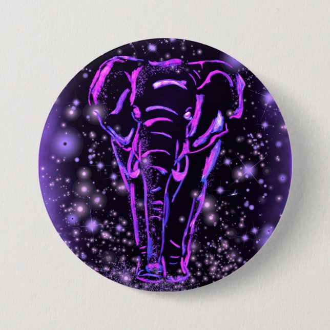 Badge Rond 7,6 Cm Bouton Éléphant Rose Violet Néon (Devant)