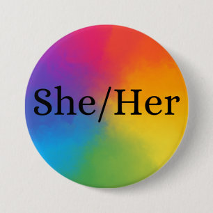Badge Rond 7,6 Cm Bouton Elle/Son Pronoun
