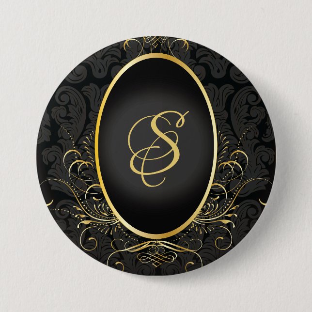 Badge Rond 7,6 Cm Bouton en or noir Monogram Classy Royal Style (Devant)