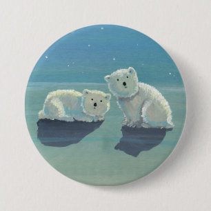 Badge Rond 7,6 Cm Bouton épinglé Ours polaire de l'hiver scintillant