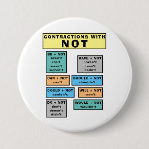 Badge Rond 7,6 Cm Bouton ESL Pour Enseigner Les Contractions Anglais