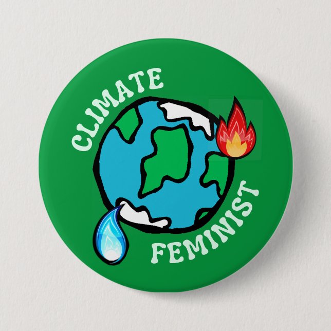 Badge Rond 7,6 Cm Bouton féministe climatique (vert) (Devant)