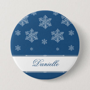 Badge Rond 7,6 Cm Bouton Fête de Neige, Bleu Royal