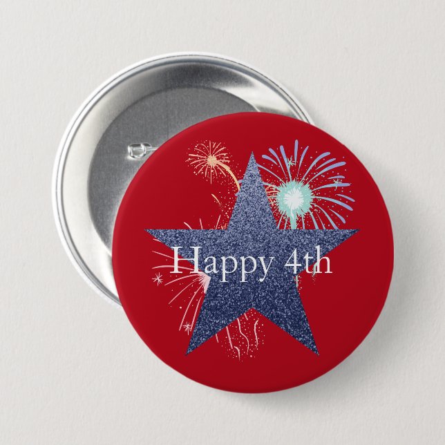 Badge Rond 7,6 Cm Bouton feu d'artifice rouge, blanc et bleu 4 juill (Devant & derrière)