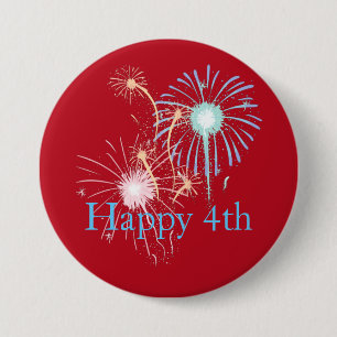 Badge Rond 7,6 Cm Bouton feu d'artifice rouge, blanc et bleu 4 juill