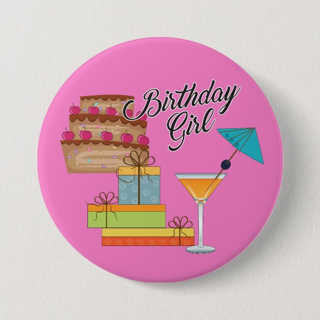 Badge Rond 7,6 Cm Bouton Fille d'anniversaire (Devant)