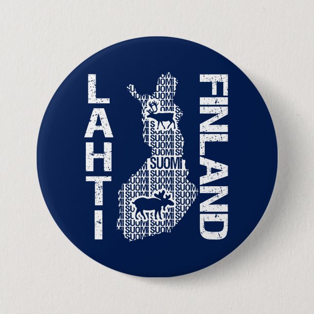 Badge Rond 7,6 Cm Bouton FINLANDE MAP - Lahti (Devant)