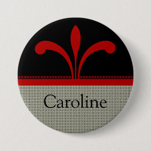 Badge Rond 7,6 Cm Bouton floral chic, rouge foncé