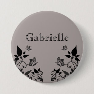 Badge Rond 7,6 Cm Bouton floral de papillon ébène