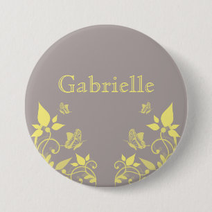 Badge Rond 7,6 Cm Bouton floral papillon jaune