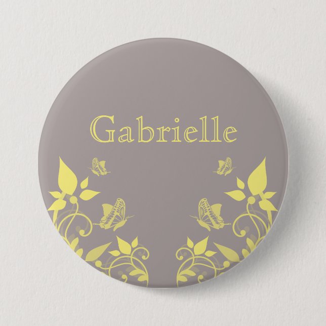 Badge Rond 7,6 Cm Bouton floral papillon jaune (Devant)