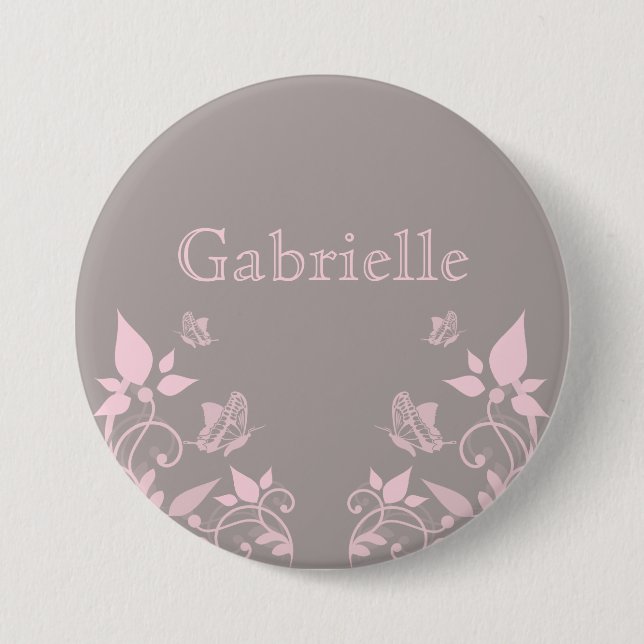 Badge Rond 7,6 Cm Bouton floral papillon rose (Devant)