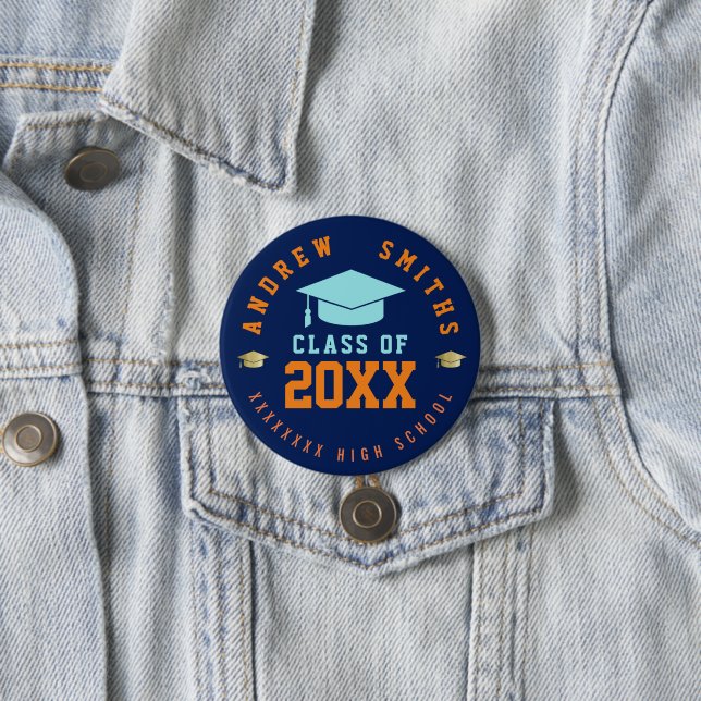 Badge Rond 7,6 Cm Bouton Grad avec nom et année de classe (En situation)