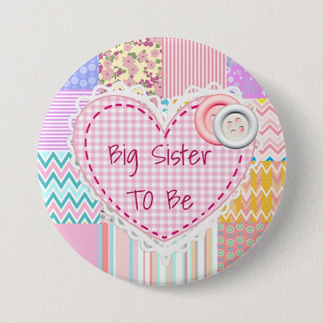 Badge Rond 7,6 Cm Bouton Grand Soeur À Coucher Baby shower Coeur (Devant)