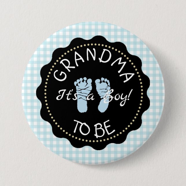 Badge Rond 7,6 Cm Bouton GRANDMA pour être bleu En vichy Baby shower (Devant)