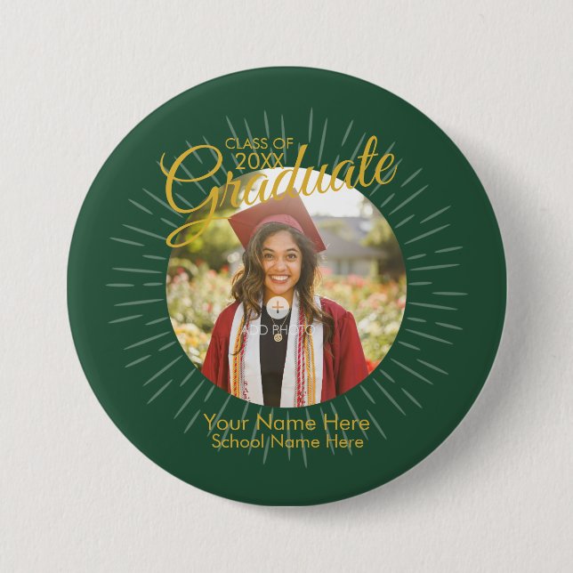 Badge Rond 7,6 Cm Bouton Green & Gold Star Graduate (Devant)