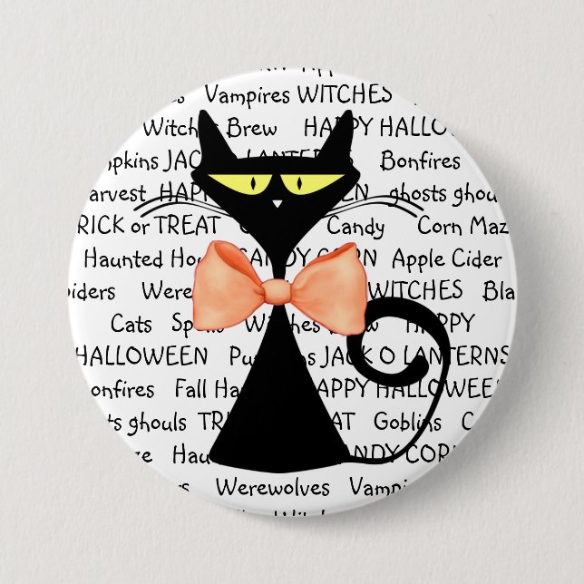Badge Rond 7,6 Cm Bouton Halloween Black Orange Bowtie Happy (Devant)