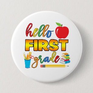 Badge Rond 7,6 Cm Bouton Hello First Grade
