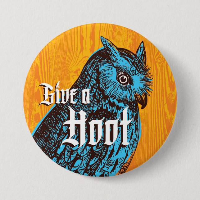 Badge Rond 7,6 Cm Bouton hibou bleu orange (Devant)