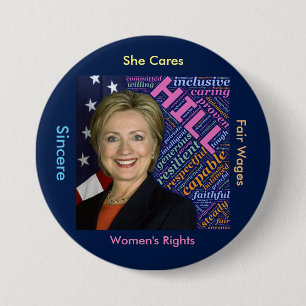 Badge Rond 7,6 Cm Bouton Hillary Clinton Prés, Drapeau et Mots d'att