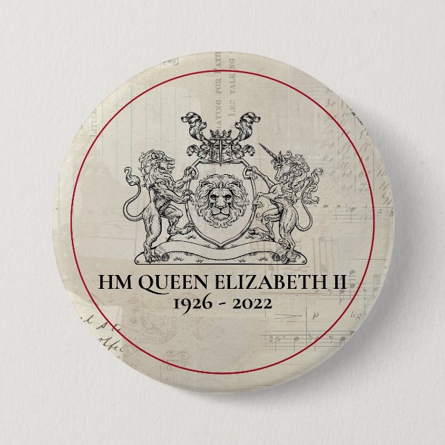Badge Rond 7,6 Cm Bouton HM Queen Elizabeth II 1926-2022 (Devant)