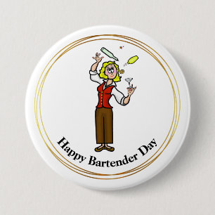 Badge Rond 7,6 Cm Bouton Jour du barman - Dessin Femme