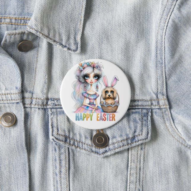 Badge Rond 7,6 Cm Bouton Joyeuses Pâques (En situation)