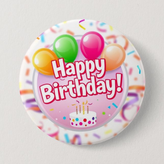 Badge Rond 7,6 Cm Bouton Joyeux Anniversaire (rose) (Devant)