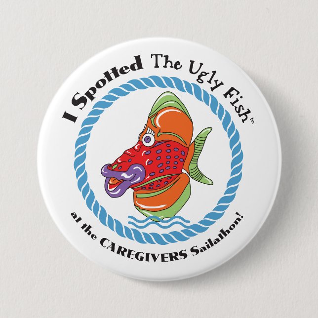 Badge Rond 7,6 Cm Bouton laid de poissons (Devant)