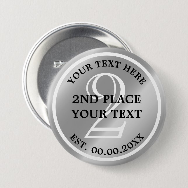 Badge Rond 7,6 Cm Bouton Médaille d'argent pour la 2e place en compé (Devant & derrière)