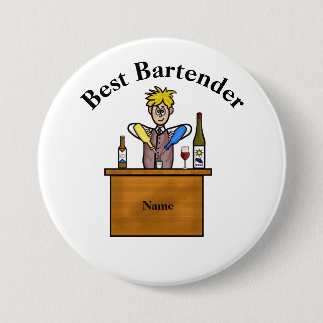 Badge Rond 7,6 Cm Bouton meilleur barman - barman homme de dessin an (Devant)
