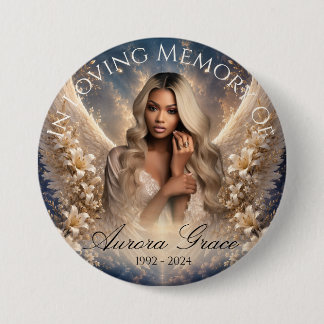 Badge Rond 7,6 Cm Bouton Mémorial d'Ailes d'Ange Céleste