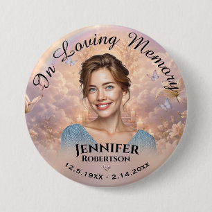 Badge Rond 7,6 Cm Bouton Mémorial Photo en Couleurs Rose Pastel