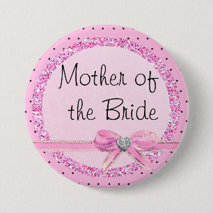 Badge Rond 7,6 Cm Bouton Mère de la mariée rose et points noirs