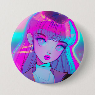Badge Rond 7,6 Cm Bouton mignon Neon Anime Girl
