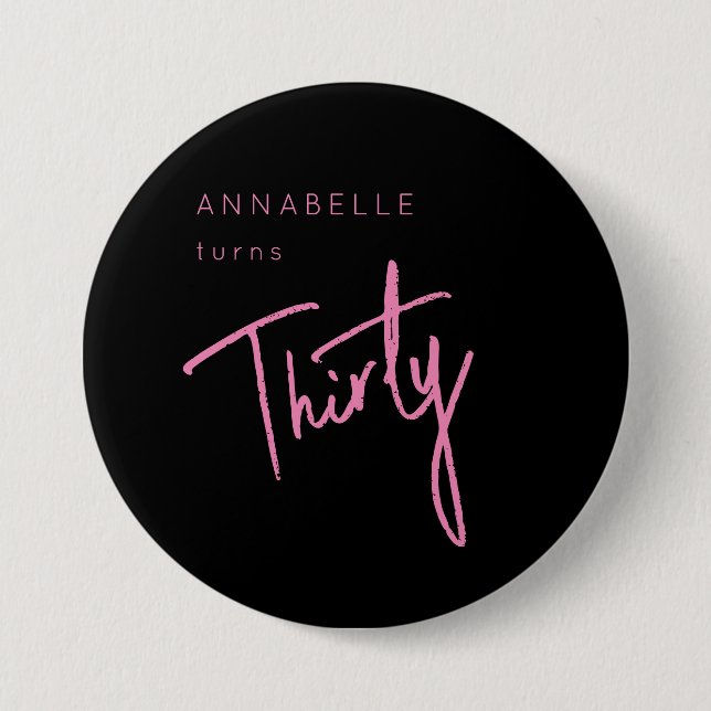 Badge Rond 7,6 Cm Bouton moderne 30ème anniversaire typographie de s (Devant)