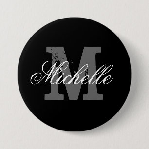 Badge Rond 7,6 Cm Bouton monogramme de nom personnalisé   Noir class