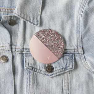Badge Rond 7,6 Cm Bouton Monogramme Or Rose Élégant