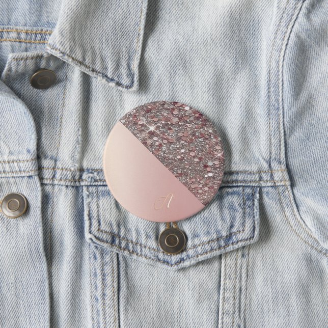 Badge Rond 7,6 Cm Bouton Monogramme Or Rose Élégant (En situation)