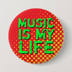Badge Rond 7,6 Cm Bouton Musique Jaune et Rouge Retro Halftone I Lov