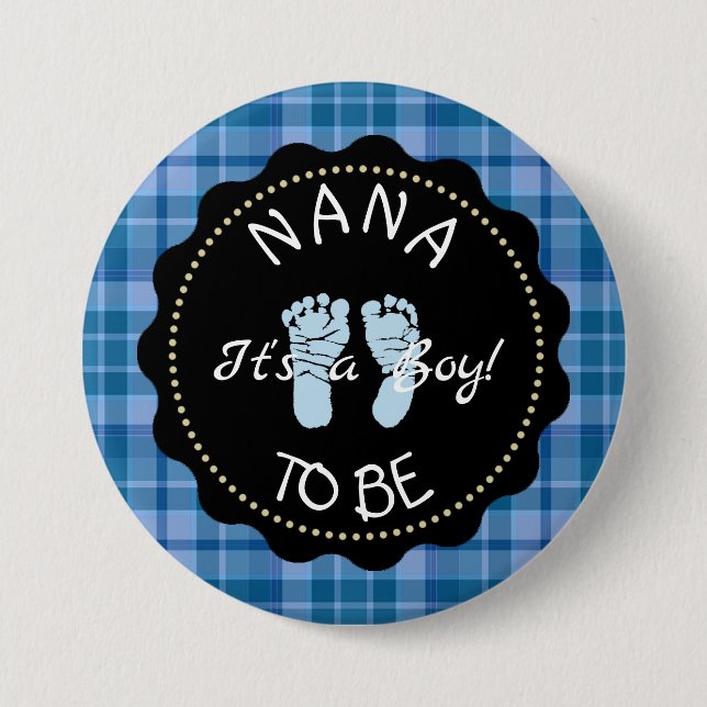 Badge Rond 7,6 Cm Bouton Nana to be Blue Plaid Baby shower (Devant)